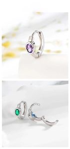 Detailed tile display of oval zircon hoop earrings in purple green and light blue