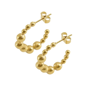 18K gold plated stainless steel C-shaped beaded hoop earrings on a clean white background