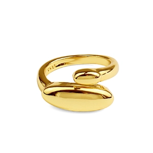 Minimalist irregular S925 sterling silver open ring in gold finish with sculpted design