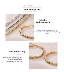 Detail of cubic zirconia square chain bracelet with vacuum plating and polished finish