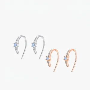 Minimalist 925 Sterling Silver Hook Earrings Fashionable Geometric Light Blue Round Zircon Inlaid Elegant For Women