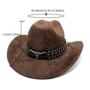 Cowboyhut mit braunem Schlangenmuster, Bullenkopf-Silberniete und breiter Krempe