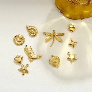 18K gold plated stainless steel DIY jewelry pendants including dragonfly, heart and starfish