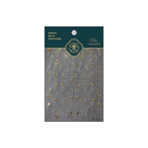 Golden floral embossed nail stickers M-332 with leaf patterns and thin adhesive backing