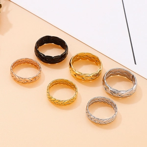 Fashionable braided wheat texture rings in gold silver black and rose gold finishes