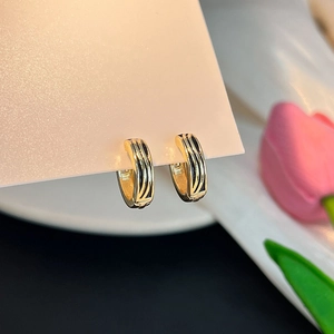 Vue macro de boucles d'oreilles créoles dorées avec motif gravé noir élégant