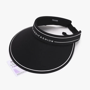 Foldable black sun visor hat for women with wide brim and UV sensor test card