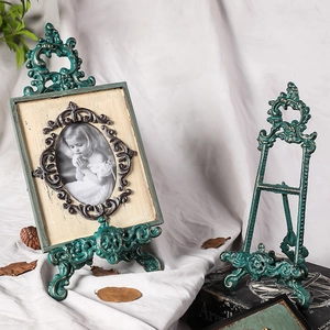 Soporte De Caballete De Exhibición De Hierro Fundido Vintage Verde Antiguo Oro Barroco Plato Foto Menú