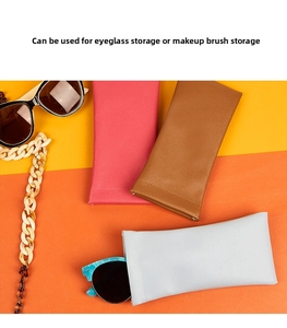Versatile PU leather pouches for glasses or brushes in red, brown, and light blue colors