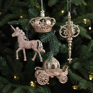 Glitter Christmas Tree Hanging Ornaments Plastic Reindeer Snowflake House Unicorn Holiday Party Decoration Pendant