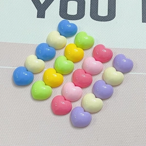 Glossy macaron heart resin charms in assorted colors for DIY crafts and accessories