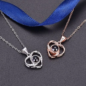 925 silver heart projection necklace in silver and rose gold with preserved flower box