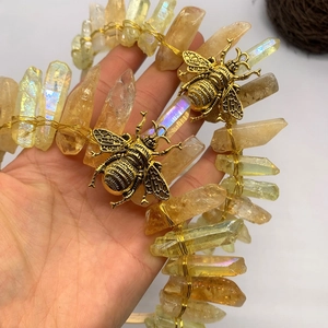 Handmade bohemian crystal bee crown headband for bridal weddings with gold details