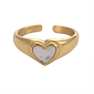 Chic heart shell titanium steel open ring with adjustable golden finish for women