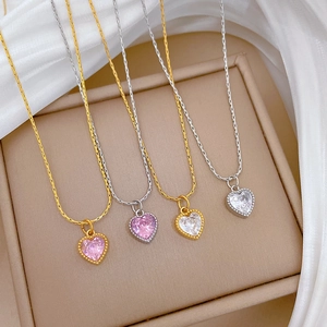 Heart Pendant Necklace Stainless Steel Minimalist Zirconia Inlaid Clavicle Chain Elegant Jewelry For Women