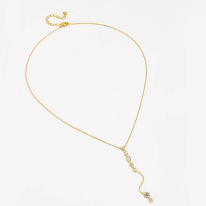 Detailed macro view of S925 sterling silver Y-shaped necklace with gold plating and zircon