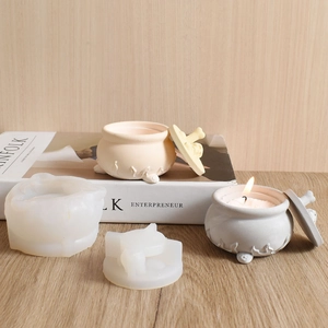 Halloween skull cauldron silicone mold set for DIY resin jar and candle container