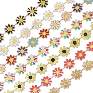Daisy Flower Link Chain Stainless Steel Enamel Oil Dripping Colorful Finding For Bracelet Necklace Making Accessories