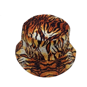Outdoor tiger print bucket hat featuring bold orange and black zebra stripes pattern