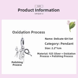 Detailed view of silver scissors comb and mirror charms for jewelry making, size 2.2 by 1cm