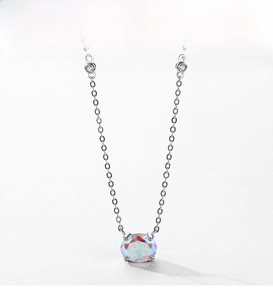 Detailed shot of S925 silver necklace featuring a colorful round opal-style pendant