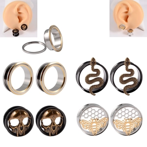 Stainless Steel Ear Gauges Plugs Tunnel Body Piercing Jewelry Skull Snake Bee Design Punk Gothic Ear Expanders For Men Women