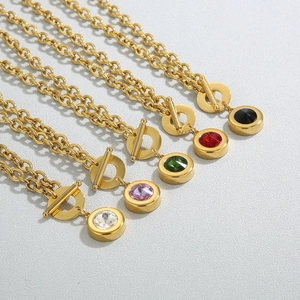Stainless steel chain necklaces with OT clasp and colorful satellite stone pendants