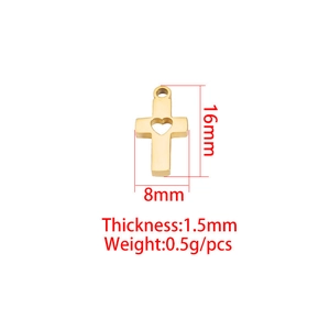 Polished stainless steel cross pendant with heart cutout 16mm x 8mm jewelry charm