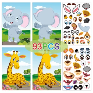 Detail of 93PCS DIY sticker set featuring elephant and giraffe themes for children