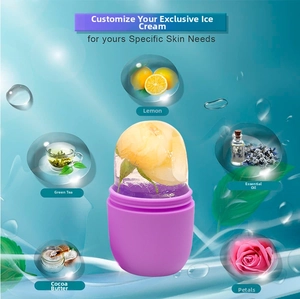 Detailed view of DIY facial ice roller ingredients like lemon and green tea for skin care