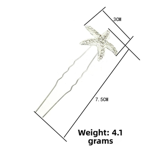 Starfish hair pin dimensions 3cm width and 7.5cm length weighing 4.1g for bridal styling