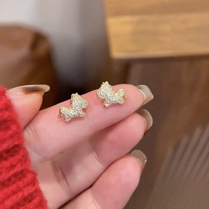 Gold plated Scottish Terrier stud earrings with sparkling cubic zirconia crystals for women
