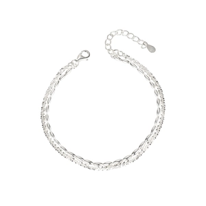 Double-layered 925 sterling silver chain bracelet with lobster clasp and adjustable link