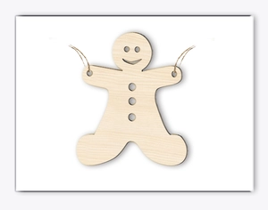 Gros plan d'un pendentif en bois en forme de bonhomme de pain d'épices avec corde
