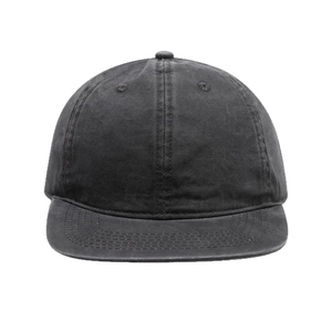 Vintage washed dark grey flat brim baseball cap with 6-panel design for men and women