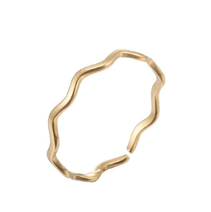Minimalist 18K gold plated stainless steel wave ring with a matte textured finish