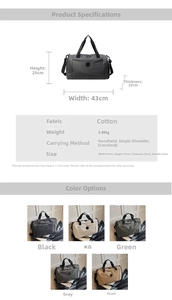 Tabella taglie dettagliata per borsa da viaggio grande di 43x25x23cm in cinque varianti