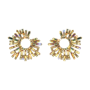 Luxury iridescent crystal sunflower stud earrings with gold plating for elegant women