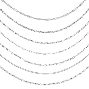 Collection of S925 sterling silver necklaces including snake, water wave and box chains