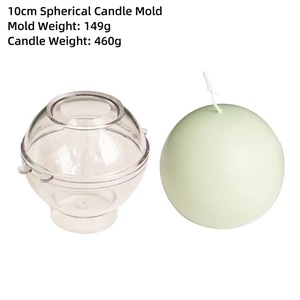 Detailed view of 10cm sphere candle mold showing mold structure and green finished candle