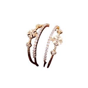 Gold plated C-shaped double-layer flower earrings with zircon stones and silver needles