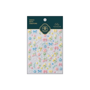 3D embossed nail stickers featuring tulip and star patterns in soft macalon colors
