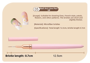 Detail of pink nail liner brush with 7mm fine microfiber bristles and rose gold ferrule