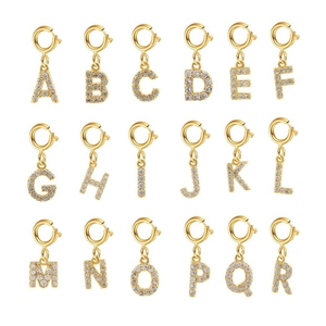 Golden stainless steel A-Z initial letter charm earrings with sparkling crystal pavé