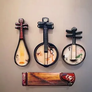 Chinese Traditional Instrument Fridge Magnets Wooden Pipa Guzheng Yueqin Ruan 3D Relief Vintage Home Decor Ornaments