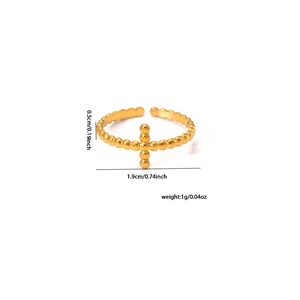 Adjustable golden cross ring made of small beads with dimensions and weight specs