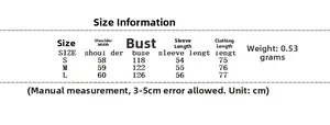 Size chart for women knit cardigan showing bust, shoulder, and sleeve length metrics