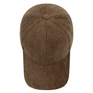 Dark brown herringbone baseball cap with classic curved brim for autumn and winter style