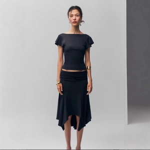 Jupe Mi-Longue Sexy Pour Femmes Ourlet Irrégulier Froncé Taille Basse Queue De Poisson Tricotée Élégante