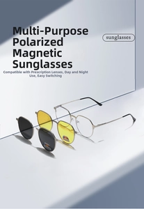 Detail view of magnetic clip-on eyewear set with polarized and night vision lenses